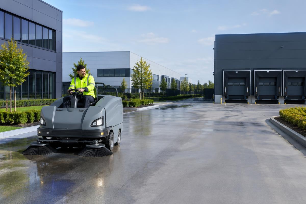 Schoonmaak van bedrijfsterreinen uitgevoerd door een professionele schoonmaker