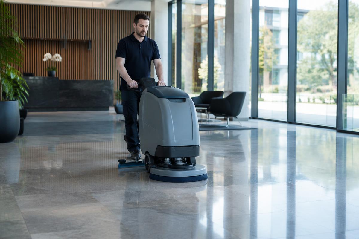 Vloerreiniging uitgevoerd door een professionele schoonmaker